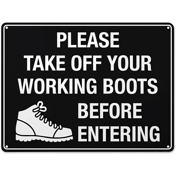 Metal Sign Please Take Off Your Working Boots Before Entering - 8"x12" Rust Free Aluminum Easy To Read Sturdy Outdoor Metal Sign for Home Farm Yard, Entryway, Cleanliness