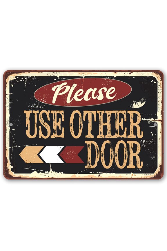 Metal Sign - Please Use Other Door Pointing Left or Right Metal Sign - Durable Metal Sign - Use Indoor/Outdoor - Great Front Door Sign for Restaurant, Bar and Store Under $20 (8" x 12")