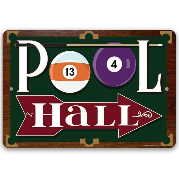 Metal Sign - Pool Hall - Durable Metal Sign - Use Indoor/Outdoor - Makes a Great Gift and Decor For Game and Rec Room and Pool Hall (8" x 12")