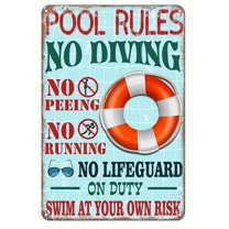 Metal Sign Pool Rules Swim At Your Own Risk Wall Art Funny Swimming Pool Signs Decor Outdoor 12x8 Inches