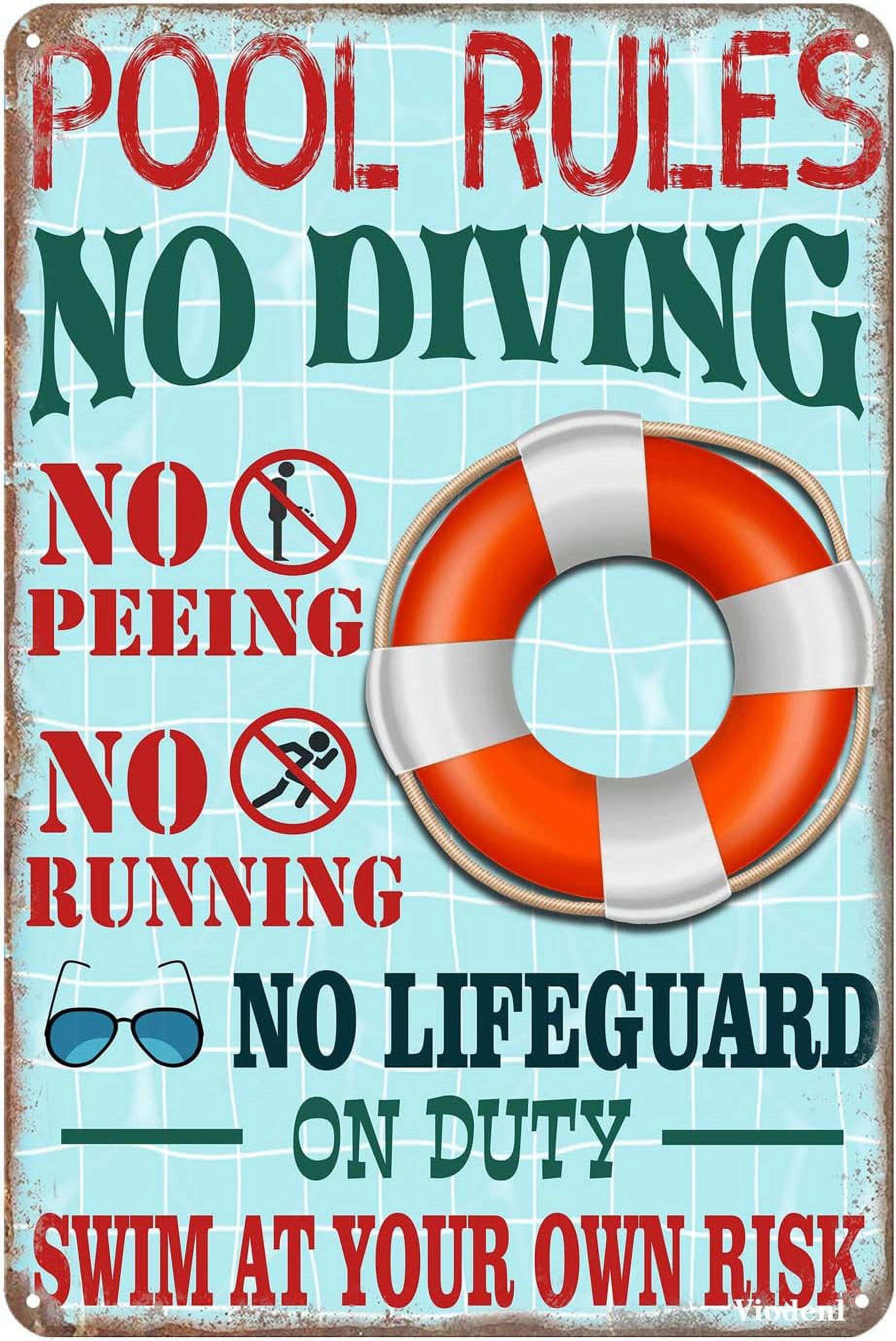 Metal Sign Pool Rules Swim at Your Own Risk Wall Art Funny Swimming ...