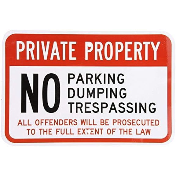 Warning Sign Legend Private Property No Parking Dumping Trespassing, Black/Red on White Sign Business Sign 12X8 Inches Metal Tin Sign