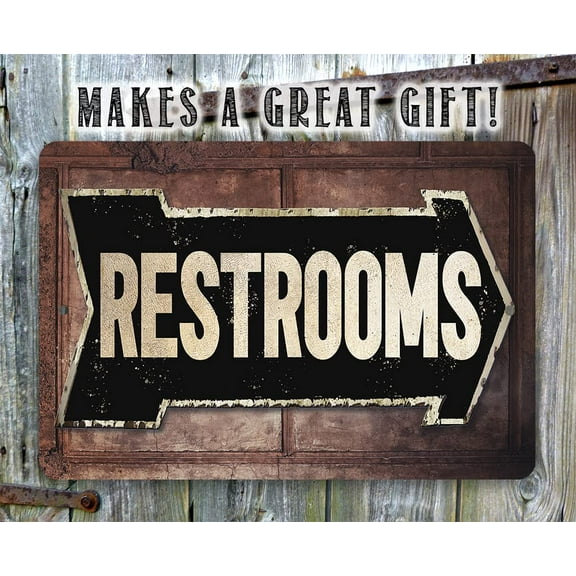 Metal Sign - Rest Room - Right - Durable Metal Sign - Use Indoor/Outdoor - Great Directional Restroom, Bathroom, Lavatory, and Comfort Room Sign (12" x 18")