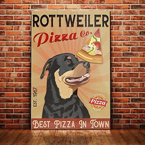 Metal Sign Rottweiler Pizza Sign Retro Sign Vintage Aluminum Tin Signs for Kitchen Home Office Bar Cafe Decor 8x12 Inch