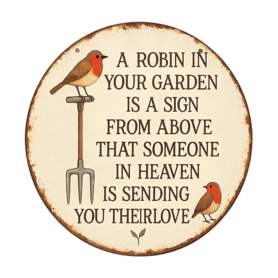 Metal Sign Round Robin Bird Vintage Wall Art Rustic Farmhouse Wall Decor Nature Themed Artwork for Home Garden Cabin and Lake House Wall Decoration