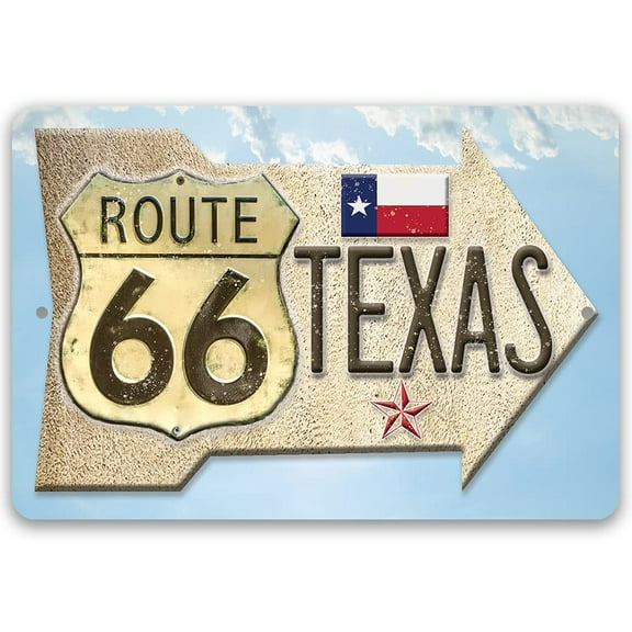 Metal Sign - Route 66 Texas - Durable Metal Sign - Use Indoor/Outdoor - Makes a Great Home Decor and Gift For Texans (12" x 18")