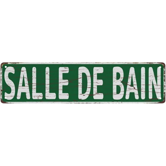 Metal Sign Salle De Bain Sign Rustic Metal Tin Sign Home Outdoor Art Wall Decorations For Cafe Bar Kitchen 4"x16"