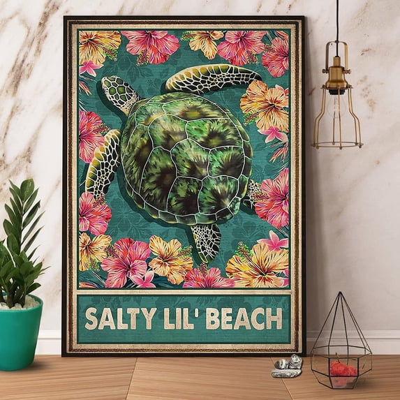 Metal Sign Salty Lil' Beach Sign Vintage Funny Sign Retro Aluminum Tin Signs for Home Farm Garden Bar Bathroom Kitchen 12x16 Inch