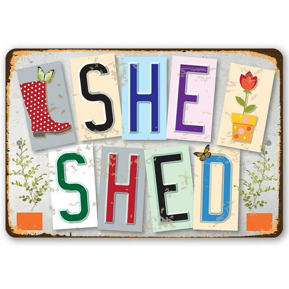 Metal Sign - She Shed - Durable Metal Sign - Use Indoor/Outdoor - Makes a Great She Shed Entryway Dcor Under $20 (8" x 12")