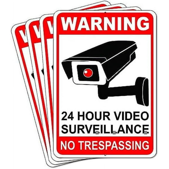 Metal Sign Sign 24 Hour Video Surveillance Sign,No Trespassing Signs-You are on Camera Signs - Warning Security Cameras in Use Signs 8"x12" (2 Pack)