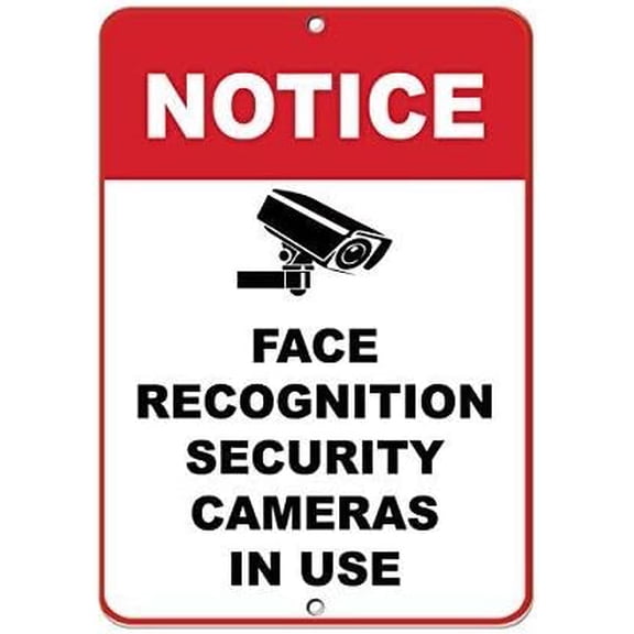 Metal Sign Sign Notice Face Recognition Security Cameras in Use for Outdoor & Indoor 12"" x 8""