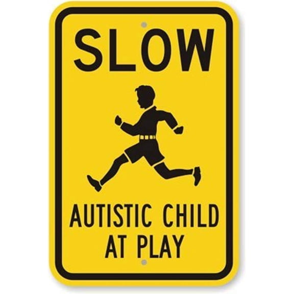 Metal Sign Slow Autistic Child at Play Signs Warning Sign Caution Safety Sign Traffic Road Sign Aluminum Indoor or Outdoor Signs for Home Office Work 8x12 Inches