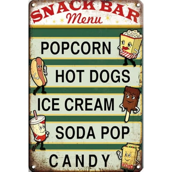 Metal Sign Snack Bar Menu Retro Decor Home Kitchen Bar Diner Cafe Restaurant Club Cave Wall Decor Plaque Vintage Tin Sign Funny Posters Gift 8x6 Inch