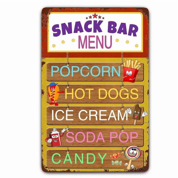 Metal Sign Snack Bar Menu Retro Decor Home Kitchen Bar Diner Cafe Restaurant Club Cave Wall Decor Vintage Tin Sign 8x12 Inch