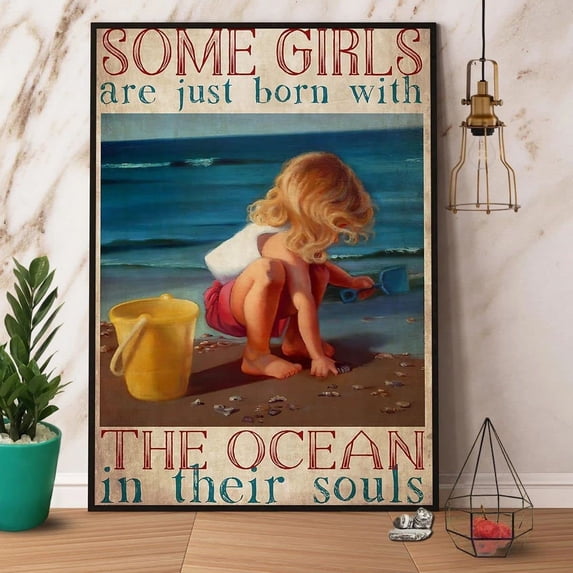 Metal Sign Some Girl Are Just Born With The Ocean In Their Soul Retro Signs Vintage Aluminum Tin Sign for Kitchen Home Office Cafe 8x12 Inch