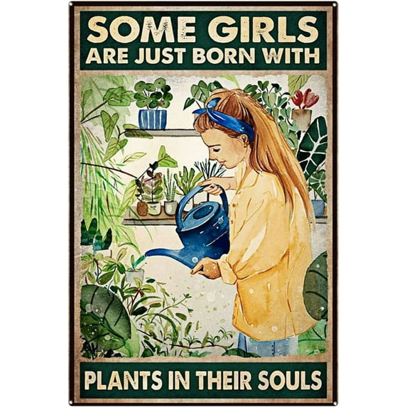 Metal Sign Some Girls Are Just Born With Plant In Their Souls Sign Vintage Funny Sign Retro Aluminum Tin Signs for Home Farm Garden Bar Bathroom Kitchen 8x12 Inch