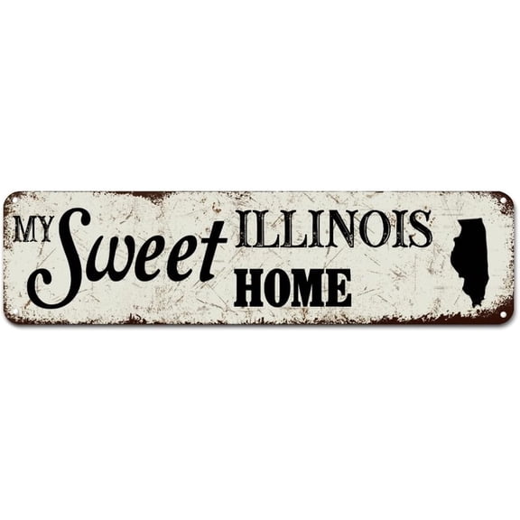 Metal Sign My Sweet Home Illinois Metal Wall Art Illinois State Metal Tin Sign Location Weather Resistant Rustic Poster Plaque for Home and Kitchen Bar Cafe Garage 4"x16"
