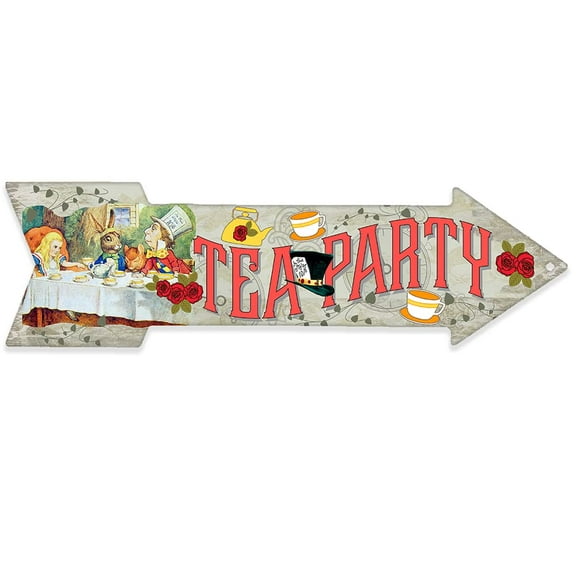 Metal Sign - Tea Party - Directional Arrow Sign - Durable Metal Sign - Use Indoor/Outdoor - Great Alice in Wonderland Themed Restaurant Decor