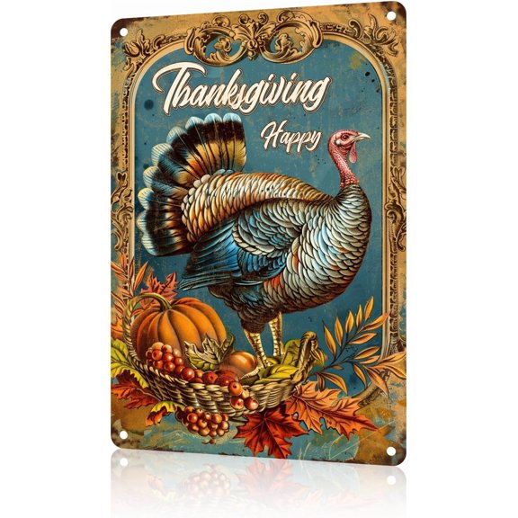 Metal Sign Thanksgiving Turkey Vintage Sign Rerto Tin Sign Alumium Sign for Home Bar Office Outdoor Wall Decor 8x12 Inch