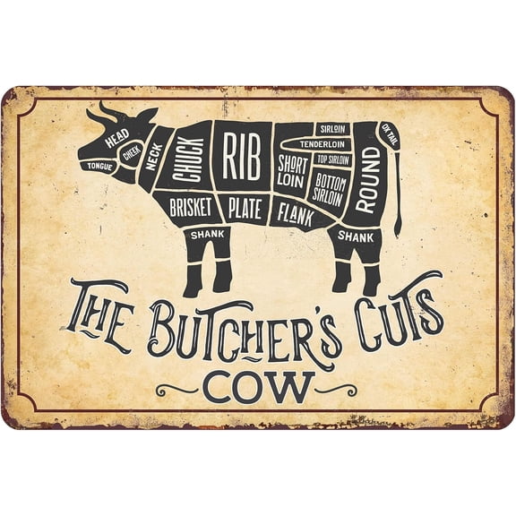 Metal Sign - The Butcher's Cut COW - Durable Metal Sign - Use Indoor/Outdoor - Makes Great Meat Shop and Kitchen Decor Under $20 (8" x 12")