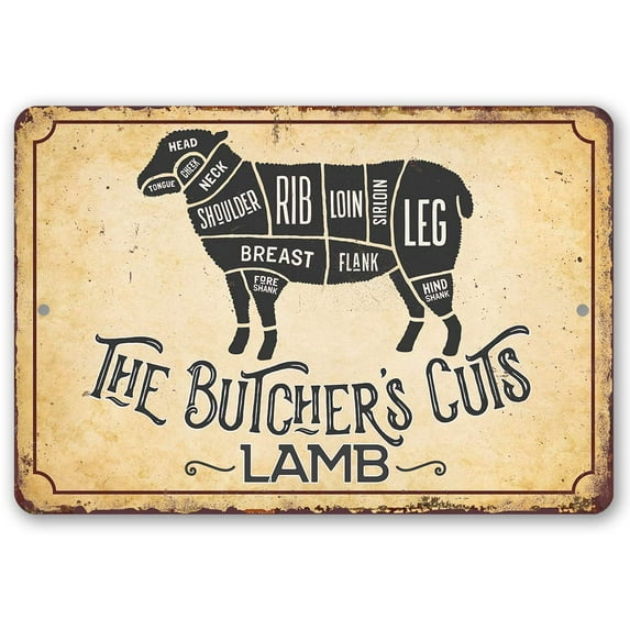 Metal Sign - The Butcher's Cut LAMB - Durable Metal Sign - Use Indoor/Outdoor - Makes Great Meat Shop and Kitchen Decor Under $20 (8" x 12")