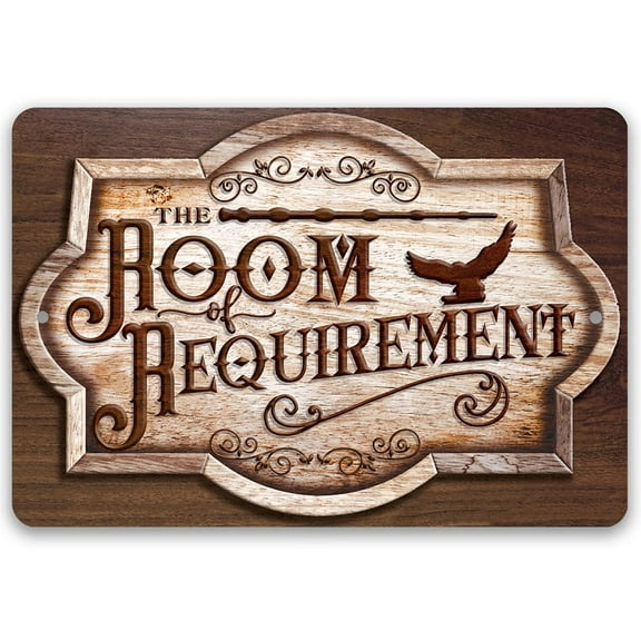 Metal Sign - The Room Requirement - Durable Metal Sign - Use Indoor/Outdoor - Gift and Decor for Playroom, Game Room and Children's Room and Gift for Wizard Fans (8" x 12")