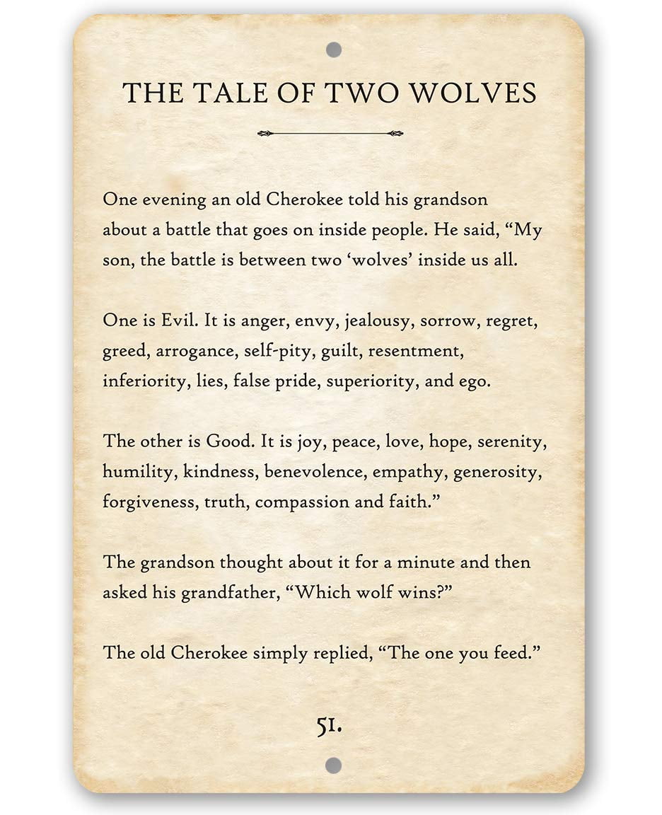 Metal Sign - The Tale of Two Wolves - Durable Metal Sign - Use Indoor ...