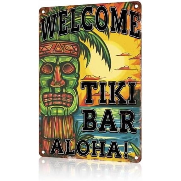 Metal Sign Tiki Bar Metal Sign for Home Bar Cafe Pub Kitchen Tiki Hut Porch Hawaiian Backyard Oasis Bar Outdoor Patio 12x8 Inch