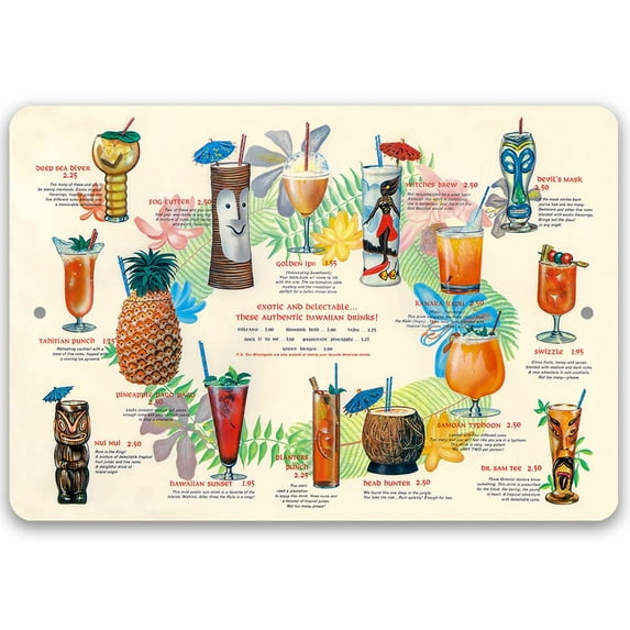Metal Sign - Tiki Drink - Durable Metal Sign - Use Indoor/Outdoor - Makes a Great Bar Decor and Housewarming Gift Under $25 (12" x 18")