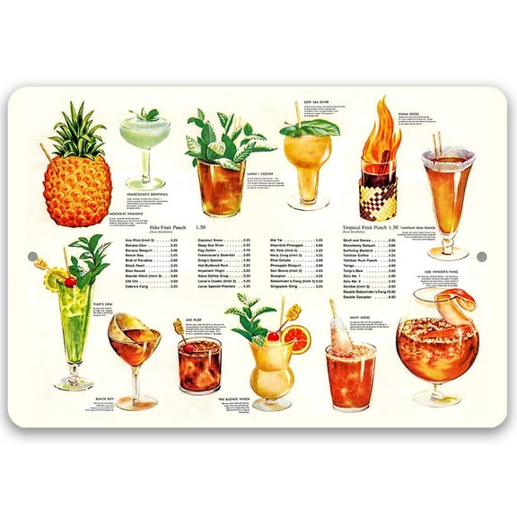Metal Sign - Tiki Tropical Drink Menu - Durable Metal Sign - Use Indoor/Outdoor - Makes a Great Bar Decor and Housewarming Gift Under $20 (8" x 12")