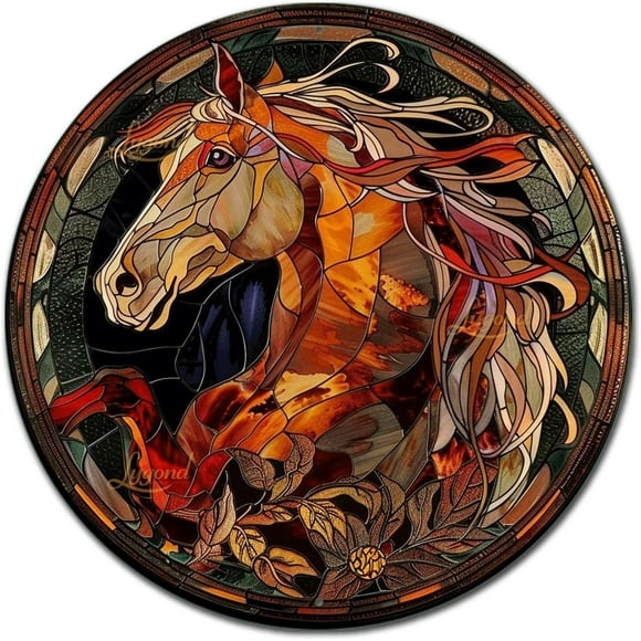 Metal Sign Tin Sign Circular Stained Glass Horse Metal Signs Vintage for Restaurant 8"x8"