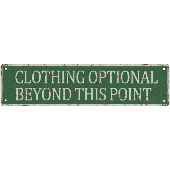 Metal Sign Tin Sign Clothing Optional Beyond This Point Street Sign, Quality Metal Sign, Novelty Sign For Farm House Garage Wall Decor Tin Sign 16 X 4 Inch