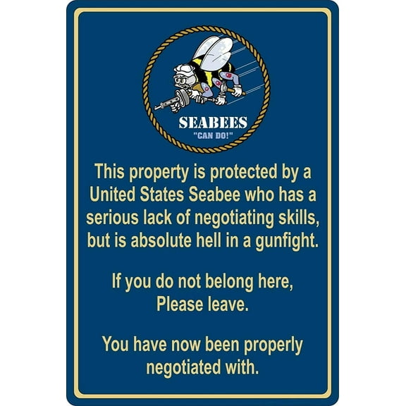 Metal Sign Tin Sign Property Protected by Seabee U.s Outdoor Home Yard Street Garden Garage Door Metal Signs Size: 8 x 12 Inch