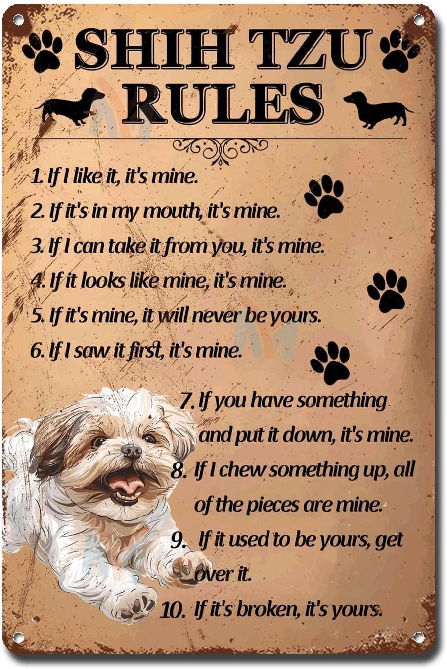 Metal Sign Tin Sign Vintage Wall Art Shih Tzu Rules Garden Metal Sign ...