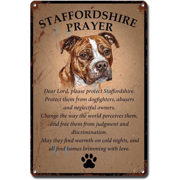 Metal Sign Tin Sign Vintage Wall Art Staffordshire Dog Prayer Funny Sign for Room 8×12 Inches