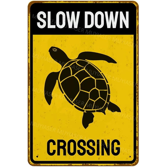 Metal Sign Turtle Slow Down Crossing Sign Aluminum Metal Tin Signs Warning Sign For Fence Outdoor Yard Wall Decor 8x12 Inch