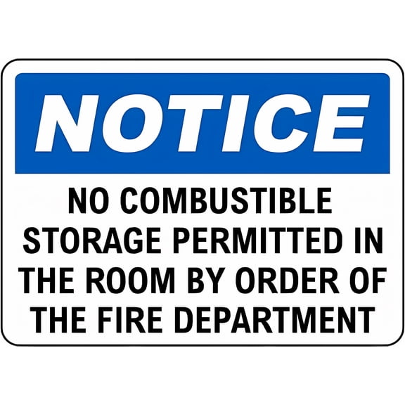 Metal Sign Warning Tin Notice No Combustible Storage Permitted in The Room by Fire Department - 8"x12" Aluminum Sign for Home Coffee Bar Wall Decor, Fire Safety, Storage Restriction