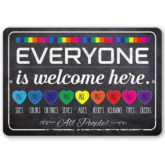 Metal Sign - Welcome Everyone Rainbow - Durable Metal Sign - Use Indoor/Outdoor - Great Gift and Decor for Establishments, Home and Office Under $20 (8" x 12")