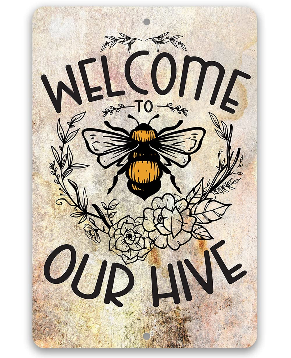 Vintage Bee Tin Sign - 'Bee Nice Or Buzz Off' Farmhouse Wall Decor, 8x12 Inch Rustic Kitchen Art