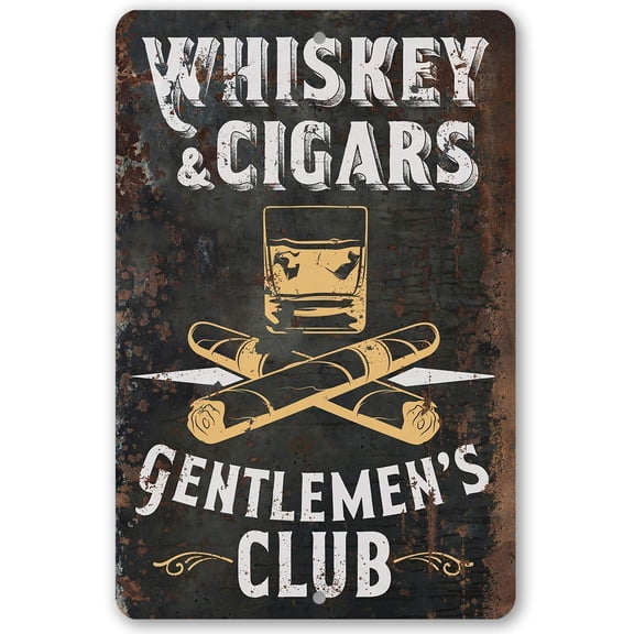 Metal Sign - Whiskey & Cigars - Durable Metal Sign - Use Indoor/Outdoor - Makes Great Man Cave, Whiskey and Cigar Bar Decor Under $25 (12" x 18")