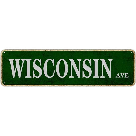 Metal Sign Wisconsin Ave Vintage Signs Retro Tin Signs Aluminum Sign Gift for Home Living Room Garden Wall Yard Coffee Decor 4x16 Inch
