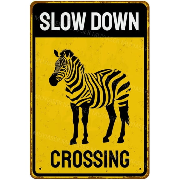 Metal Sign Zebra Slow Down Crossing Sign Aluminum Metal Tin Signs Warning Sign For Fence Outdoor Yard Wall Decor 8x12 Inch