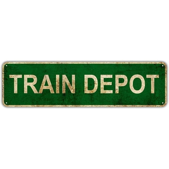 Metal Signs 4x16 Inches Tin Retro Style Train Depot Street Amusement Park Scenic Retro Road Country Wall Man Cave Decorative Signs