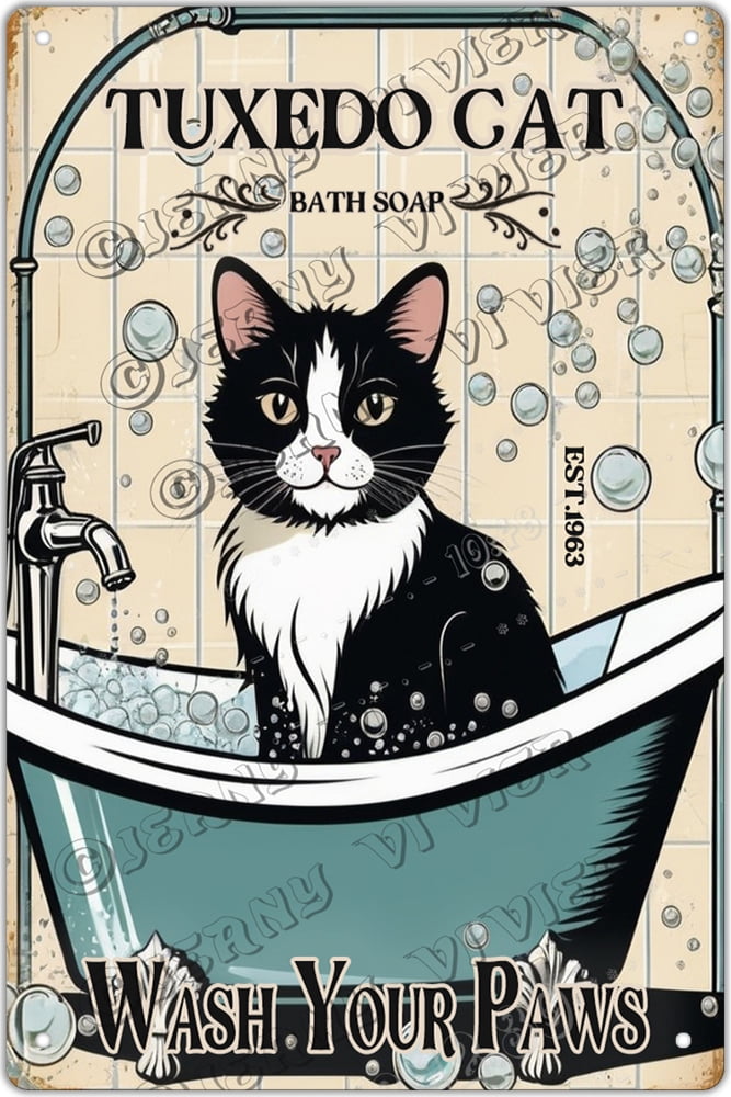 Metal Signs Cat Wash your paws Sign Vintage Signs Retro Aluminum Tin ...