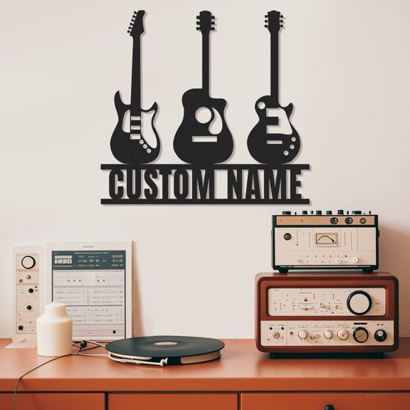Metal Signs Customized, Personalized Music Theme Metal Sign with Name, Guitar Metal Wall Art, Music Room Accessories, Custom Guitar Sign for Living Room Music Studio Decor, Music Gifts(10inches)