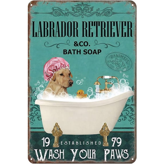 Metal Signs Decor Funny Metal Sign Green Bath Soap Company Labrador Retriever Bar Bathroom Cafe Dog Metal Sign Vintage Home Decor Rustic Tin Signs Wall Art Metal Poster for Garage Bar 8x6 inch
