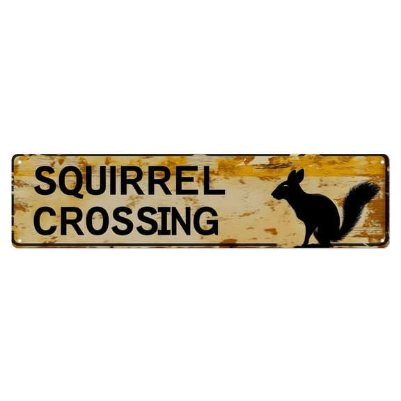 Metal Signs: Funny Metal Sign Decor Squirrel Crossing Road Signs Warning Sign Outdoors Wall Fence Forest Decor Coffee Bar Art 16x4 in Vintage 10*40cm