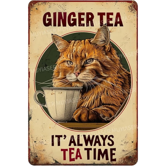 Metal Signs Ginger Tea Vintage Signs Retro Aluminum Tin Sign for Toilet Washroom Garden Home Bar Cafe Decor 8x12 Inch