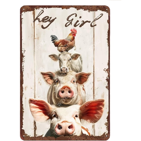 Metal Signs Hey Girl A Group Of Chicken Sheep Pig Sign Vintage Aluminum Sign for Home Office Kitchen Bar Cafe Garden Wall Decor 12x8 Inch