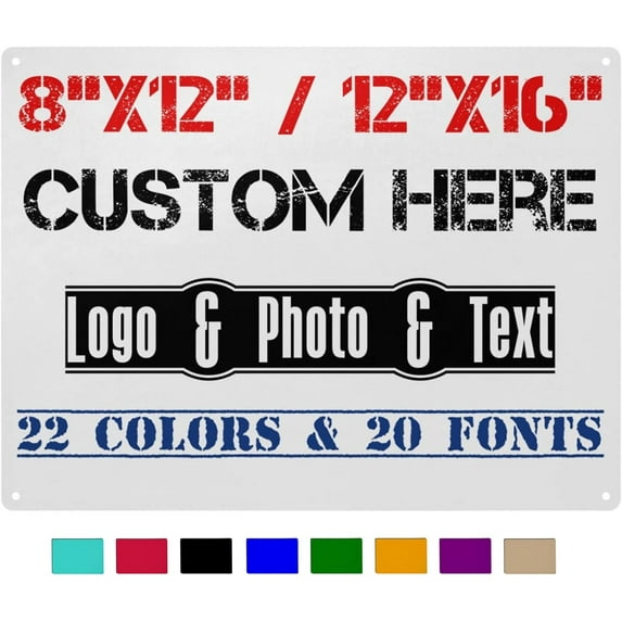 Metal Signs with Photo Logo Text, Personalized Rust-Proof Waterproof Tin Signs for Outdoor Indoor, 16 x 12 In ized Sign Wall Decor for Home House Office Business Workplace, Horizontal